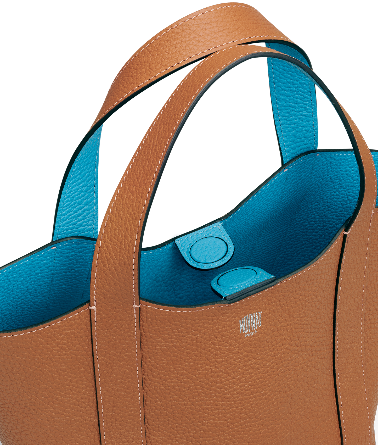 Feel tré chic and effortless with this Moynat Ruban Duo MM Indigo Bronze  Cognac Tote Bag. Grab this piece of Parisian luxury only at…